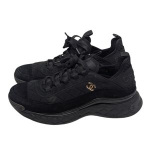 Chanel Interlocking CC Suede Quilted Black Trainers Size EU 39.5